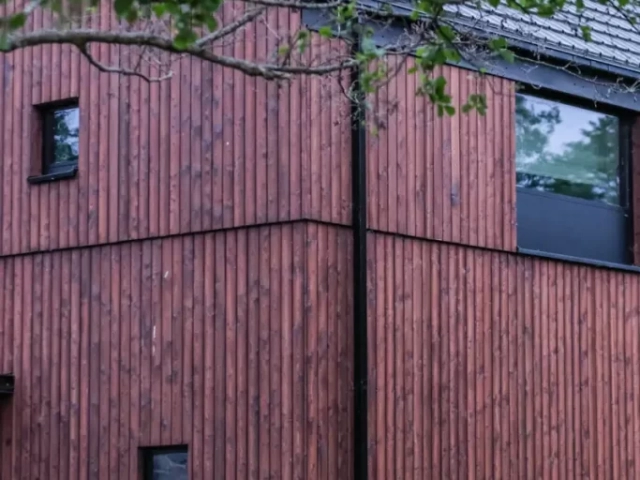 Elewacja Shou Sugi Ban - Degmeda - Modrzew - Dom nad jeziorem, Mazury